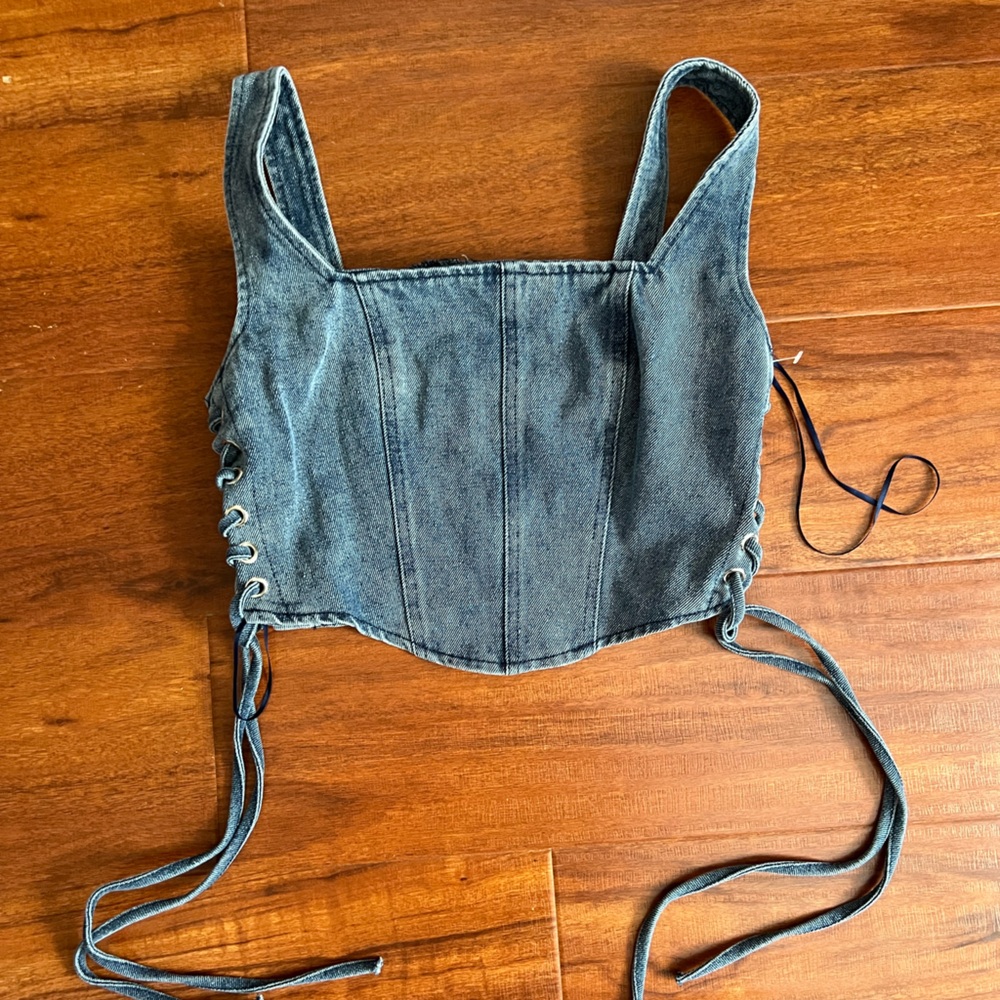 Altar'd State Denim Lace-Up Top